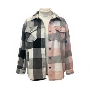 Two-Tone Pink & Black Thick Flannel | Button Front Shacket Style | Cozy Layering